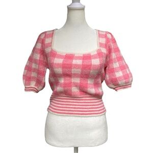 LUSH Pink & White Gingham Cropped Sweater Top